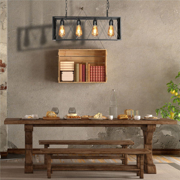Black Cuboid Metal Kitchen Island Chandelier Ceiling Light 4xE27