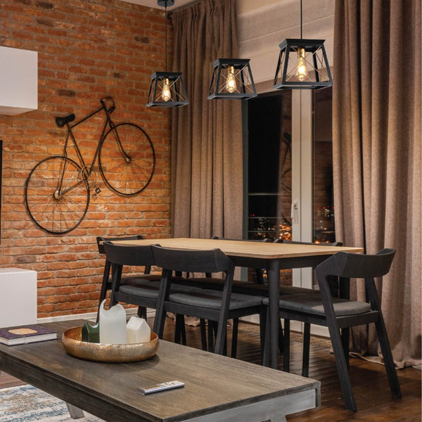 Black Gold Caged Industrial Retro Square Pendant Ceiling Light E27