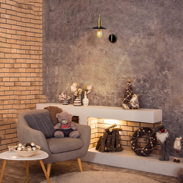 Black Gold Metal Flat Wall Light E27 Fitting