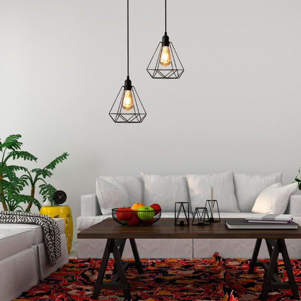 Black Metal Diamond Caged Funnel Pendant Ceiling Light E27