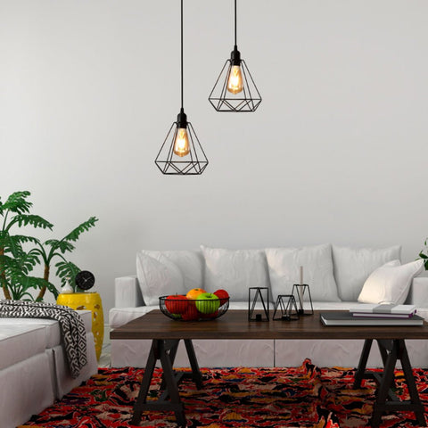 Black Metal Diamond Caged Funnel Pendant Ceiling Light E27
