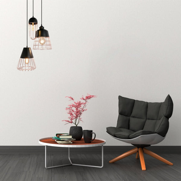 Black Top Rose Gold Metal Cage Mix Pendant Ceiling Light 3xE27