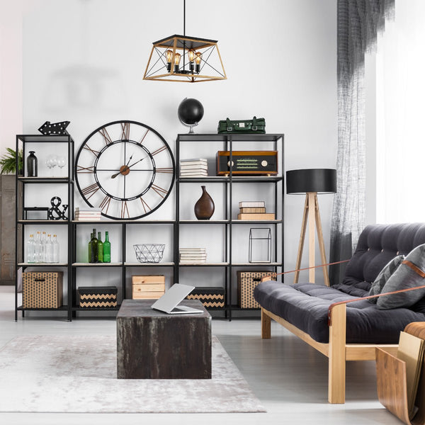 Wood And Black Caged Candle Industrial Kitchen Island Retro Square Pendant Ceiling Light 4xE27