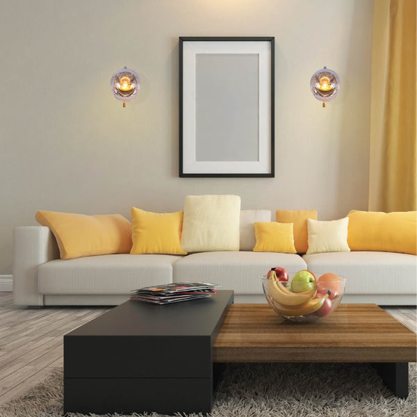 Black-Chrome | White Metal Partial Mirror Cone Glass Wall Light E27 Pull Down Switch