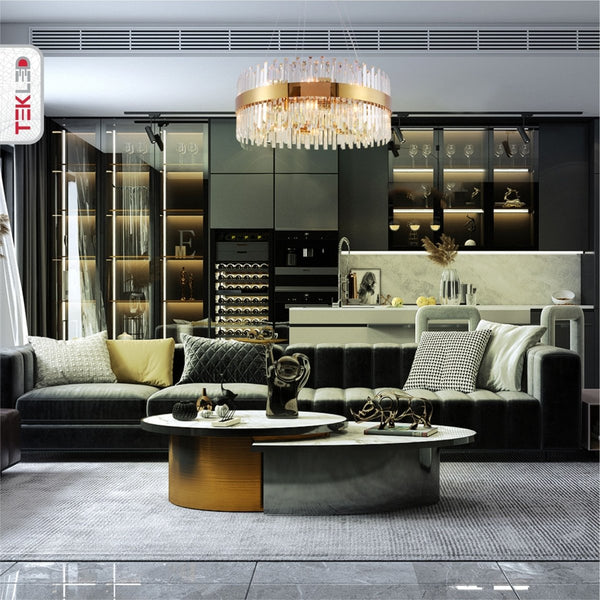 Coffin Crystal Gold Metal Chandelier Ceiling Light E14
