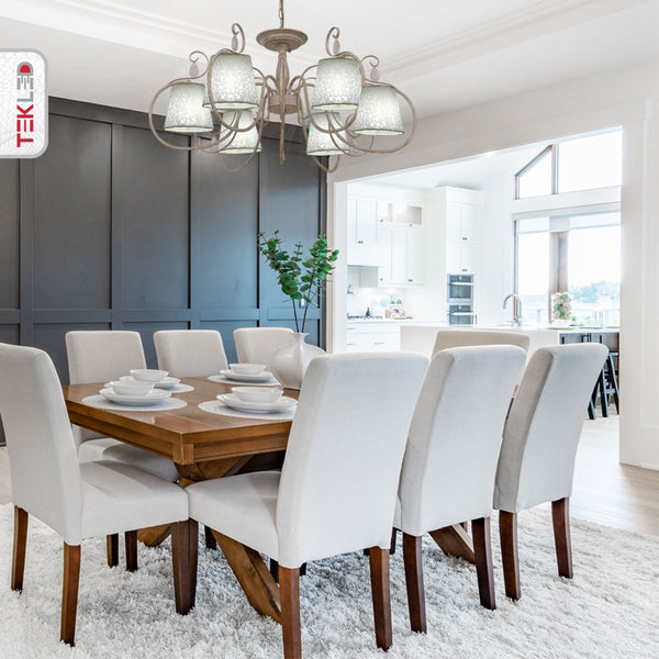 Creamy White Shade Rice White Gold Brushed Arm Ceiling Chandelier Light E14