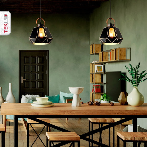 Esagono Pod Lantern Black or White Pendant Ceiling Light E27