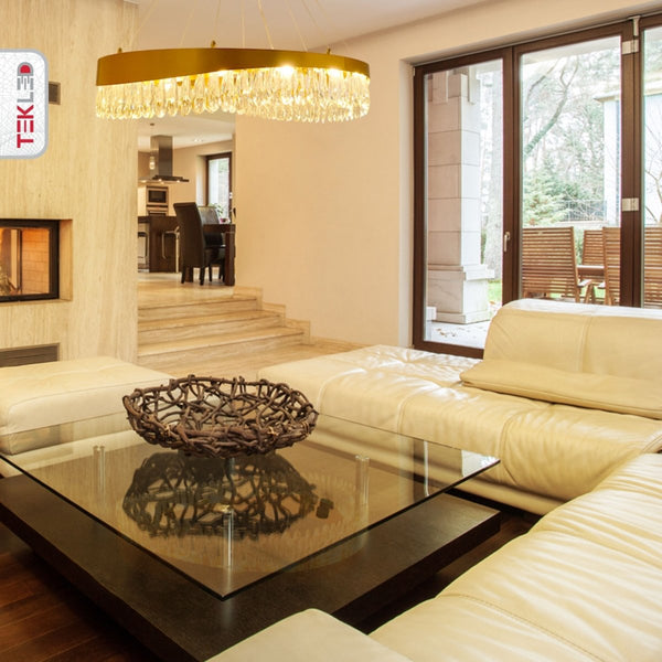 Faceted Long Pear Crystal Gold Metal Chandelier Ceiling Light G9