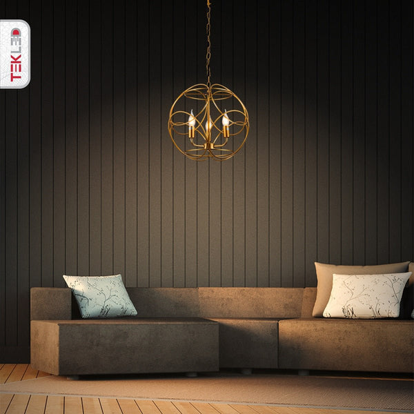 Gold Aluminium Bronze or Black Globe Cage Pendant Chandelier Ceiling Light E14