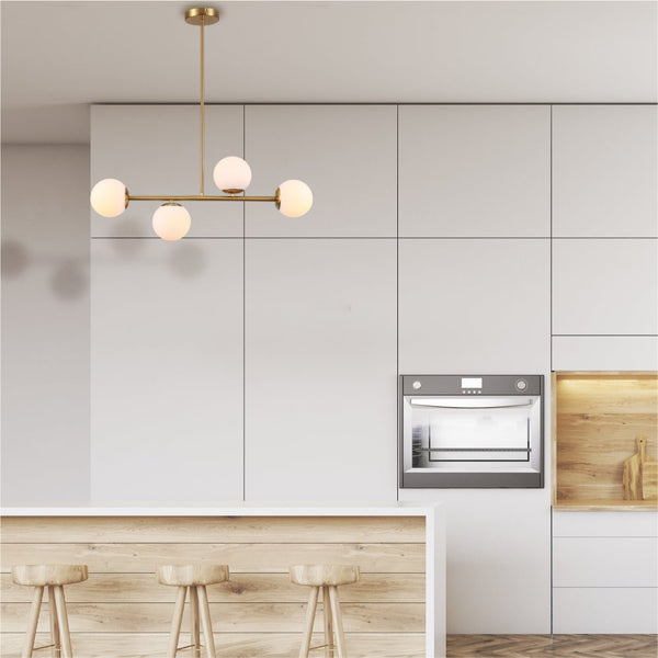 Gold Metal Body Opal Glass Globes Ceiling Light 4xE27 Fittings