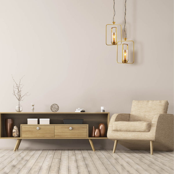 Black or God Metal Cage Body Amber Cylinder Glass Kitchen Island Chandelier Pendant Ceiling Light E27