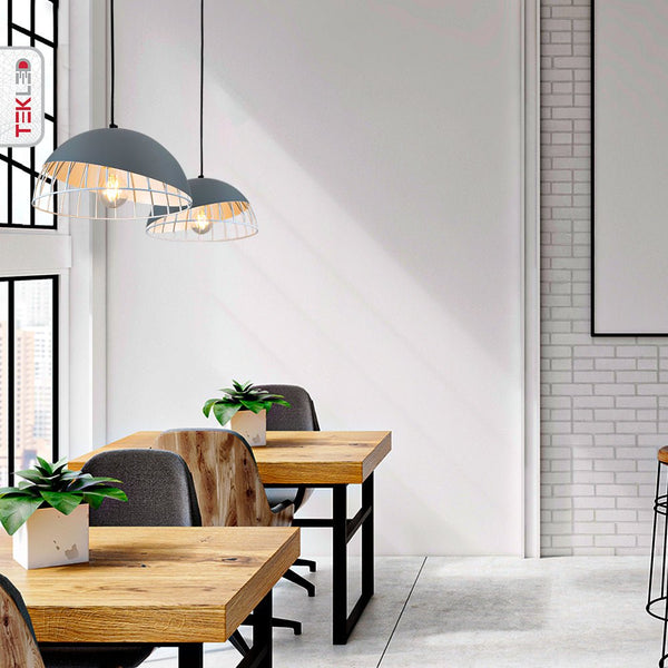 Grey White Caged Dome Nordic Metal Ceiling Pendant Light E27 Fitting