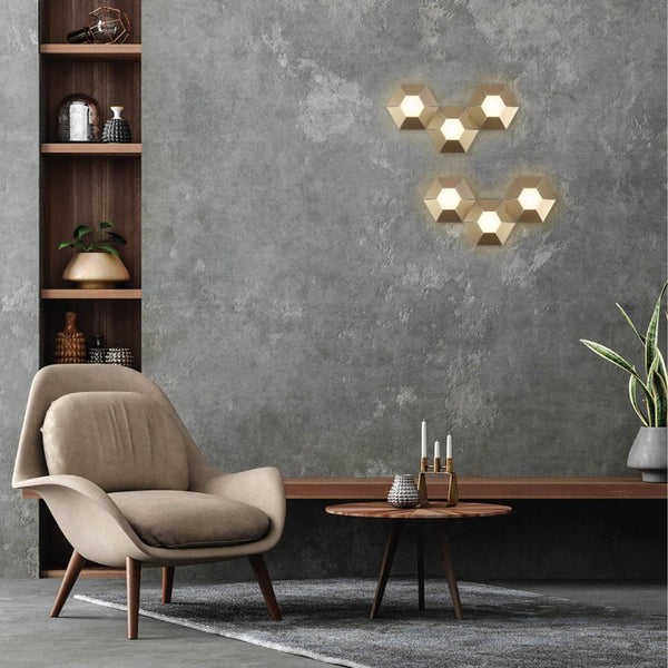 Honeycomb Gold Opal Contemporary Modern Wall Light 4000K Natural Cool White