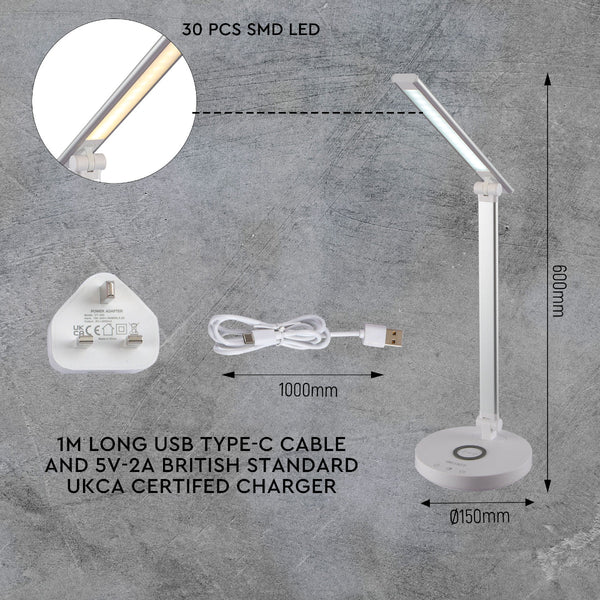 Lingo Desk Light Dimmable and Colour Modes with Wireless Phone Charger