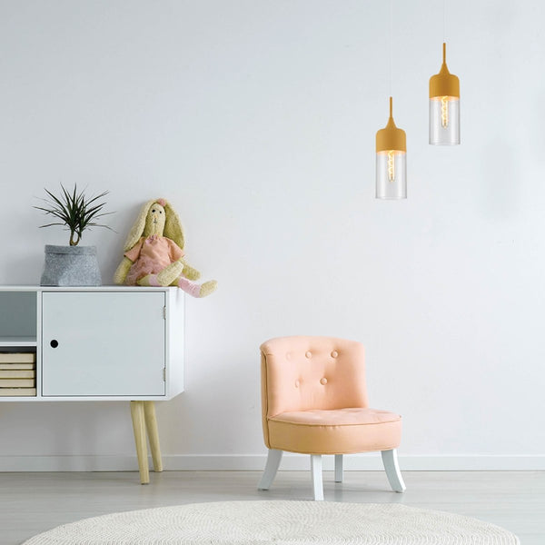 Macaron Salmon Pink-Olive Green-Mustard Yellow Cylinder Glass Pendant Ceiling Light E27 Fitting