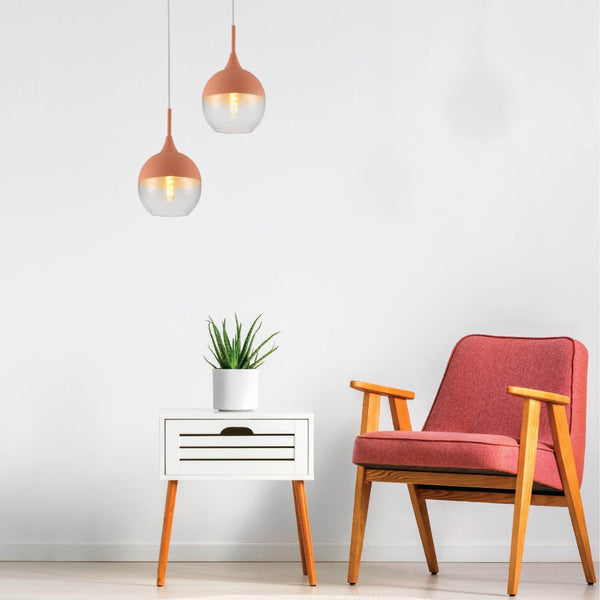 Macaron Salmon Pink-Olive Green-Mustard Yellow Dome Glass Pendant Ceiling Light E27 Fitting