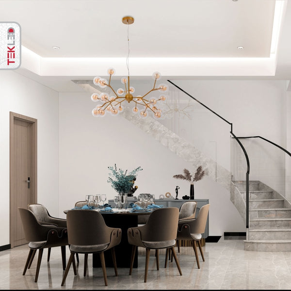 Neuron Model Gold and Amber Chandelier Ceiling Light 27xG4s