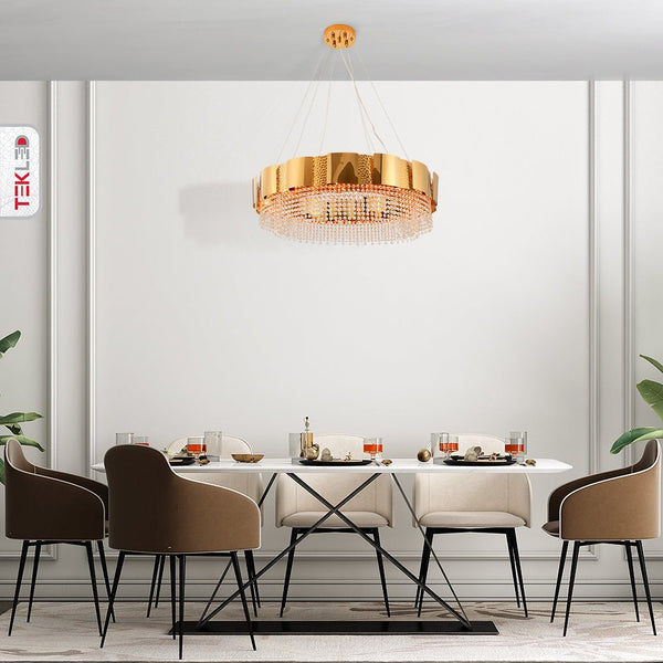 Octagon Crystal Gold Metal Kitchen Island Chandelier Ceiling Light E14