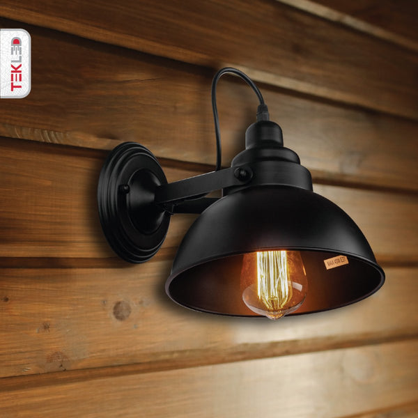 Black Metal Hinged Dome Wall Light E27 Fitting
