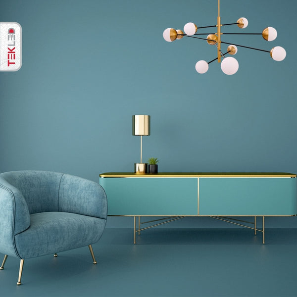 Opal Globe Glass Gold Metal Body Modern Nordic Chandelier Ceiling Light 10xG9s