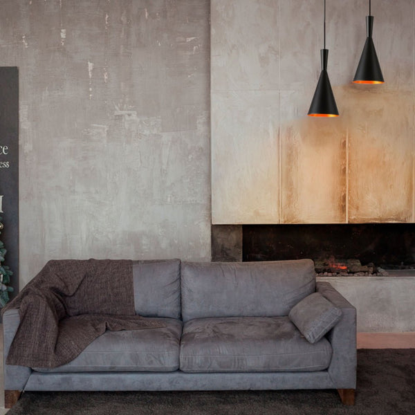 Penn Cone Schoolhouse Orient Flat Black Gold Metal Pendant Ceiling Light E27