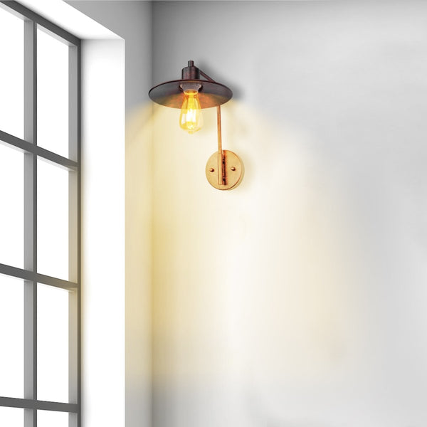 Red Bronze Metal Funnel Flat Wall Light E27 Fitting