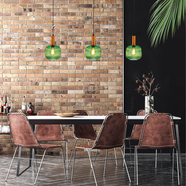 Sawyer Ribbed Fluted Reeded Maloto Lantern Green Opal Purple Amber Glass Pendant Ceiling Light E27 Gold Metal Top