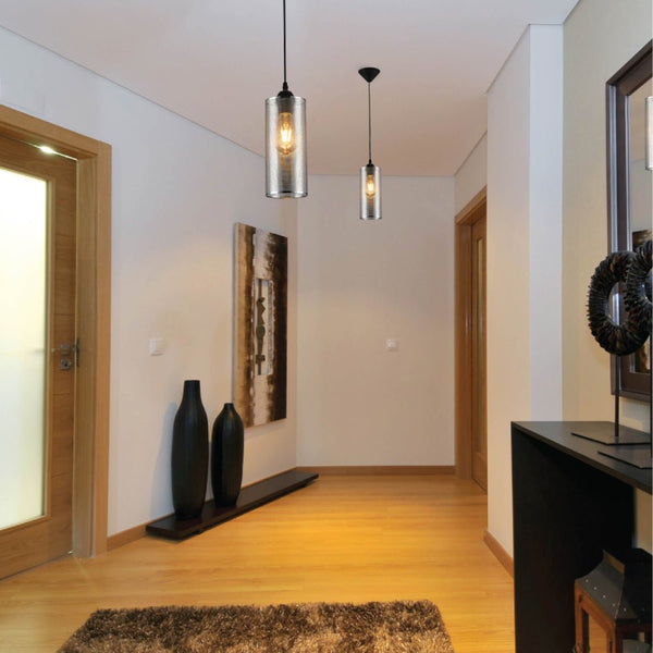 Sieve Chrome-Gold Cylinder Metal Pendant Ceiling Light D110 D195 E27 Fitting