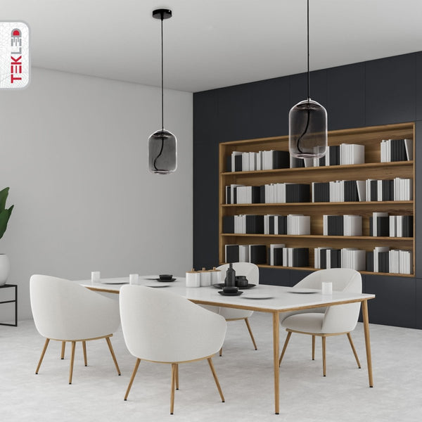 Modern Contemporary Smoky Glass Pendant Ceiling Light with Built-in LED Globe Cylinder Dome