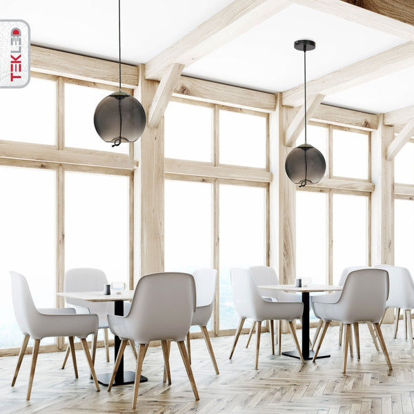 Modern Contemporary Smoky Glass Pendant Ceiling Light with Built-in LED Globe Cylinder Dome