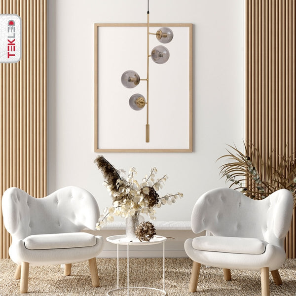 Smoky Globe Glass Gold Metal Body Upward Pendant Ceiling Light 4xE27