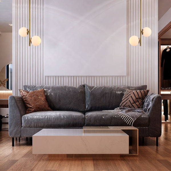 Vertical Opal Glass Globes Gold Metal Body Ceiling Light E27