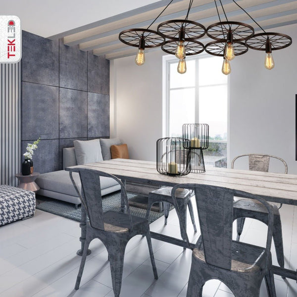 Vintage Industrial Wagon Wheel Chandelier Pendant Ceiling Light E27