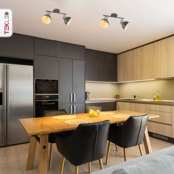 Grey Dome Shade Grey metal Body Ceiling and Wall Light E14