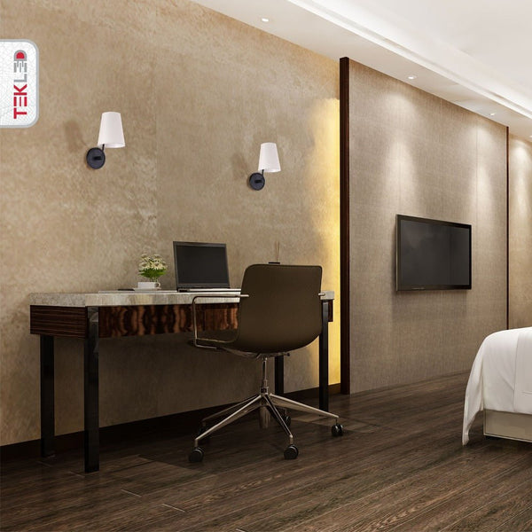White Fabric Black Metal Body Wall Light E14 Fitting
