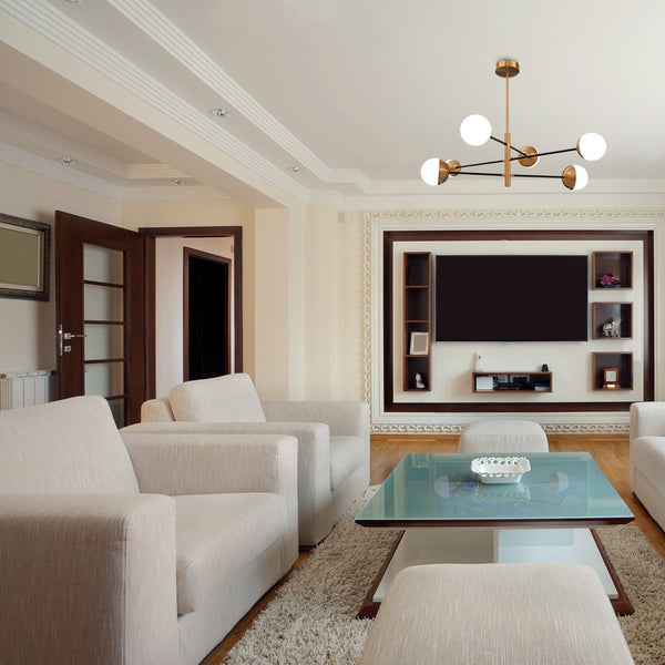 White Glass Gold Metal Globe Sputnik Ceiling Light Tiered Nordic Kitchen Island Chandelier 6xG9 Fitting