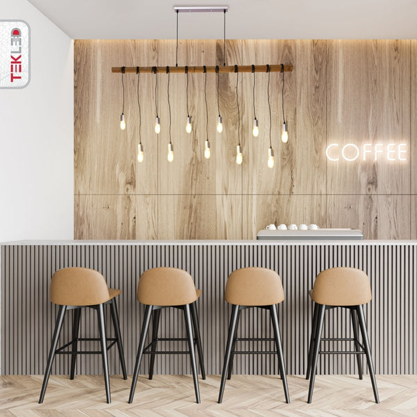 Rustic Wooden and Bamboo Beam Pendant Lights with Multiple Lamp Holders