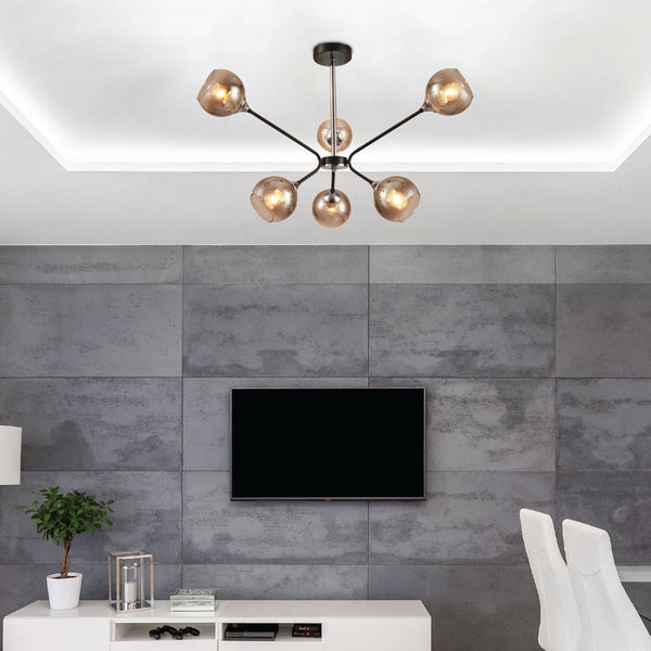 Smoky Cone Glass Black Chrome Metal Molecule Modern Ceiling Light