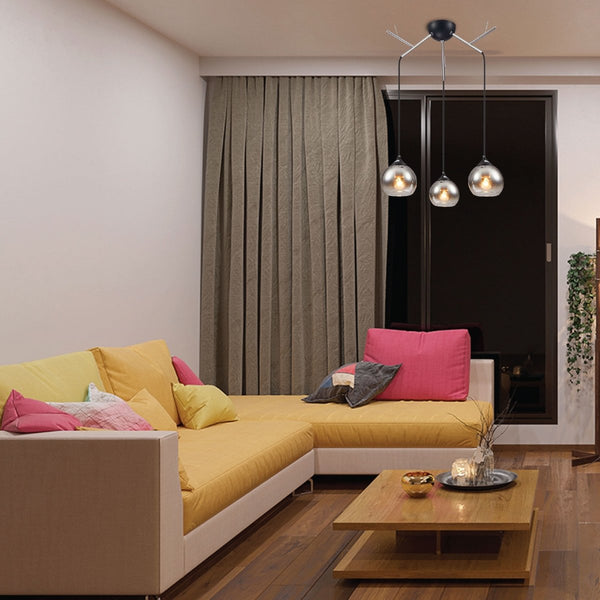 Smoky Dome Glass Chrome Twig Modern Ceiling Light