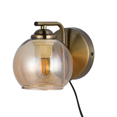 L-Shape Antique Brass Dome Glass Plug-In Wall Light