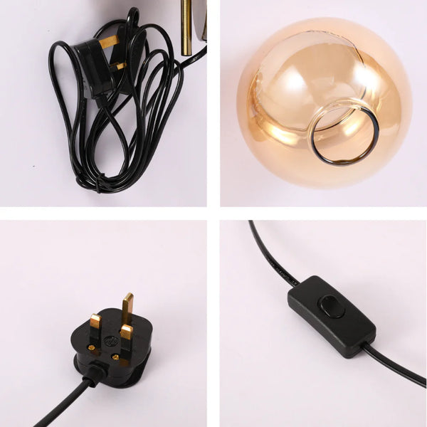 L-Shape Antique Brass Dome Glass Plug-In Wall Light