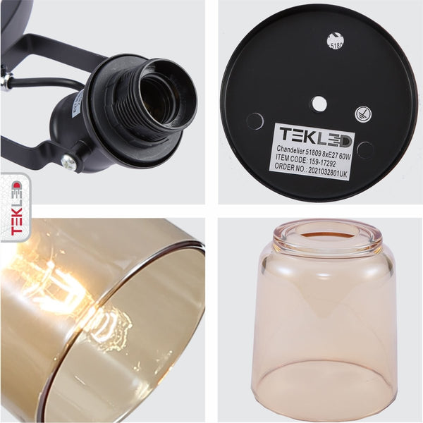 Amber Cone Glass Black Suspended Ceiling Light E27