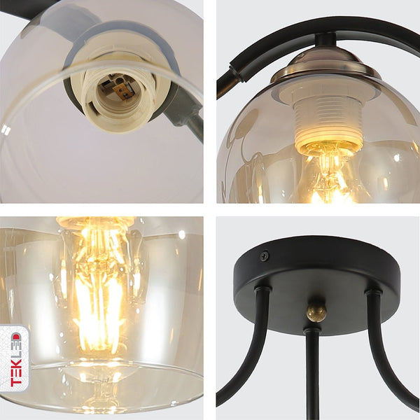 Amber Glass Black Semi-Flush Ceiling Light E27