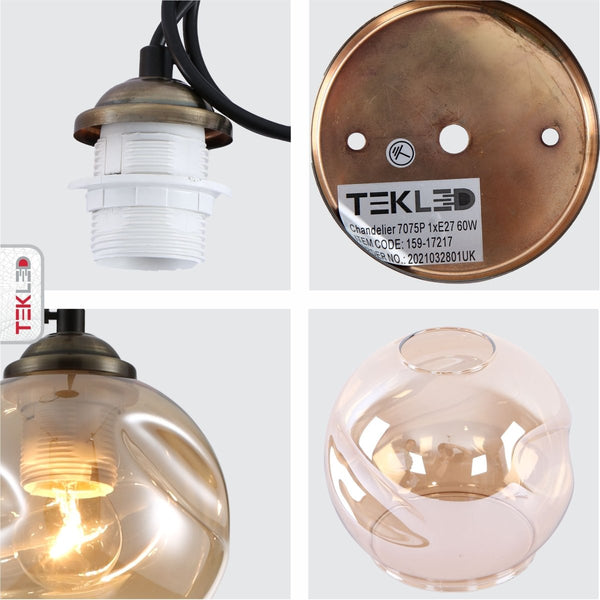 Amber Glass Dome Antique Brass Metal Pendant Ceiling Light E27