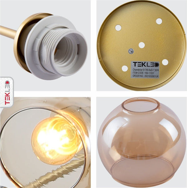 Amber Glass Dome Gold Aluminium Bronze Wishbone Semi Flush Ceiling Light E27