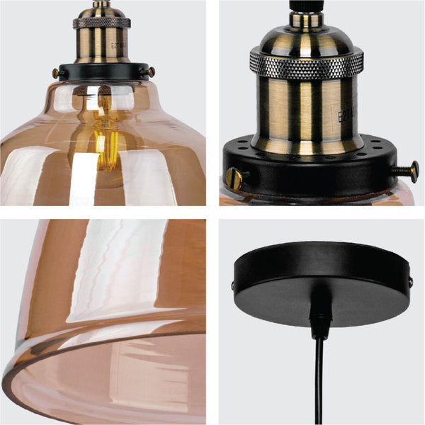 Amber Glass Dome Pendant Ceiling Light E27