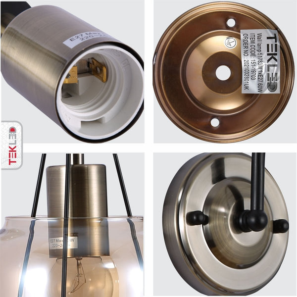 Industrial Dome Wall Light with Pull Switch and Amber Glass Shade