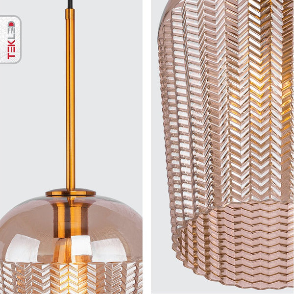 Amber Glass Chevron Schoolhouse Pendant Ceiling Light