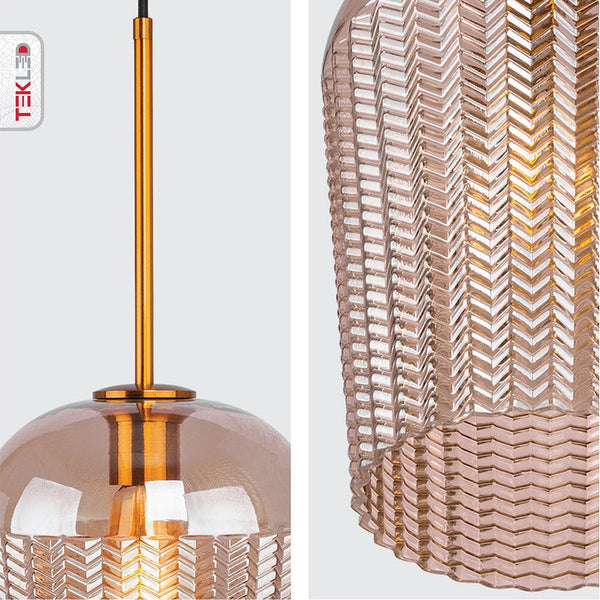 TEKLED Amber Glass Chevron Schoolhouse Pendant Ceiling Light