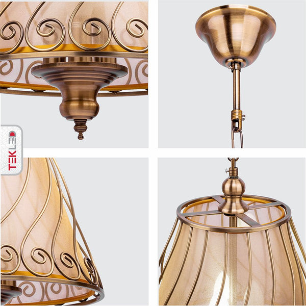 Antique Brass Caged Frustum Chandelier Pendant Ceiling Light 3xE14